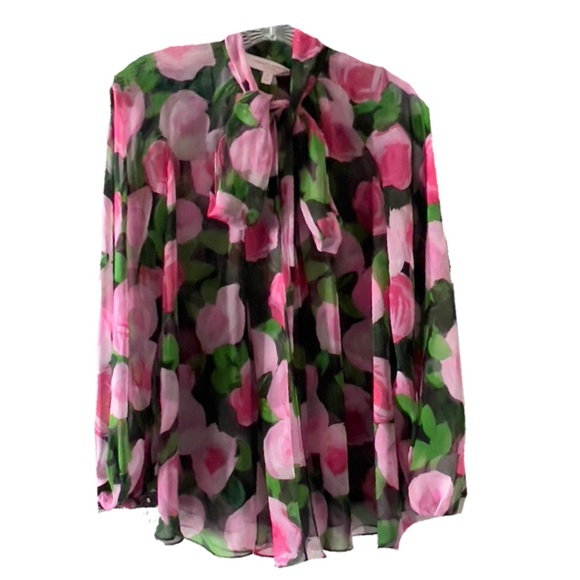 Carolina Herrera Puff Sleeve Button Up Blouse with Neck Tie - Picture 1 of 16